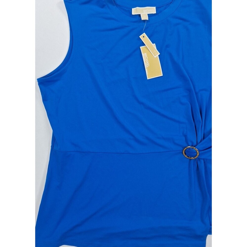 NWT Michael Kors Plus Size 1X Ring Twist Sleeveless Top Grecian Blue Blouse NEW - Picture 3 of 9